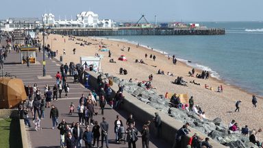 People enjoy a sunny afternoon in Southsea, Hampshire, on Easter Sunday